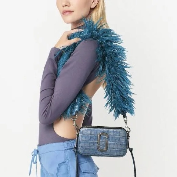 Marc Jacobs Blue Leather Croc Embossed Fur snapshot Crossbody Bag camera bag NWT - Picture 1 of 10